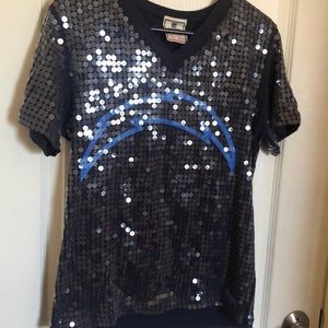 Pink VS chargers shirt